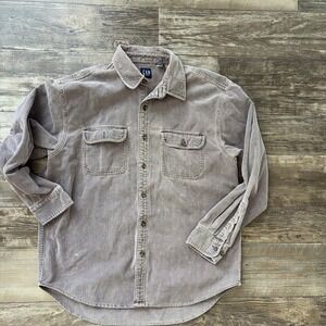 Vintage Gap Corduroy Shirt Mens Large Gray Shacket Y2K pockets Grunge
